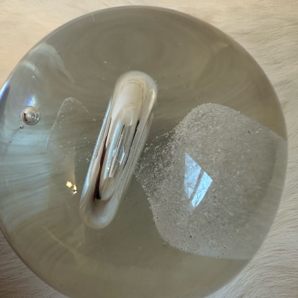 Adam Jablonski AJ ART GLASS Paperweight Controlled Bubbles Frosted & Ring